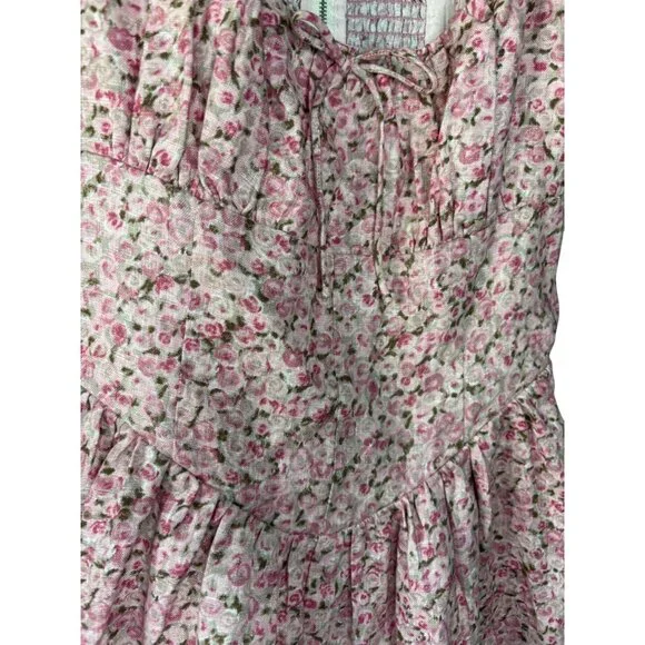 Reformation Daria Print Linen Mini Dress in Pink Combo, Size 6 - Picture 9 of 12